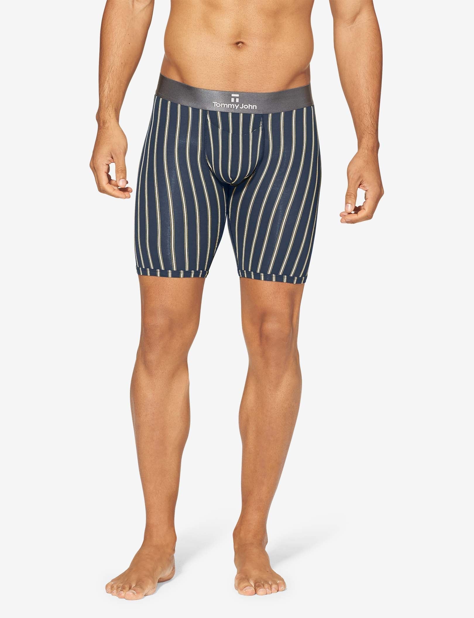 Second Skin Boxer Brief 8"::Dress Blues Pinstripe
