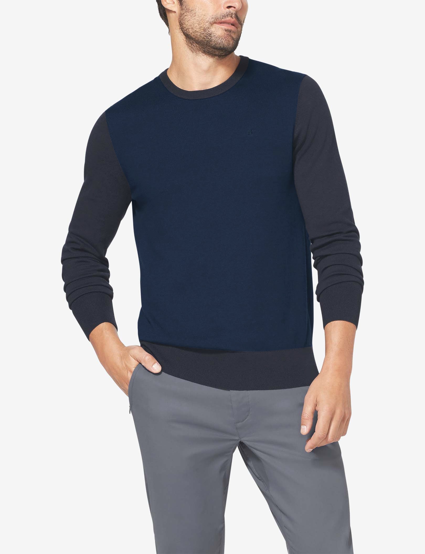 Second Skin Crew Neck Knit Sweater::Night Sky/Black Colorblock