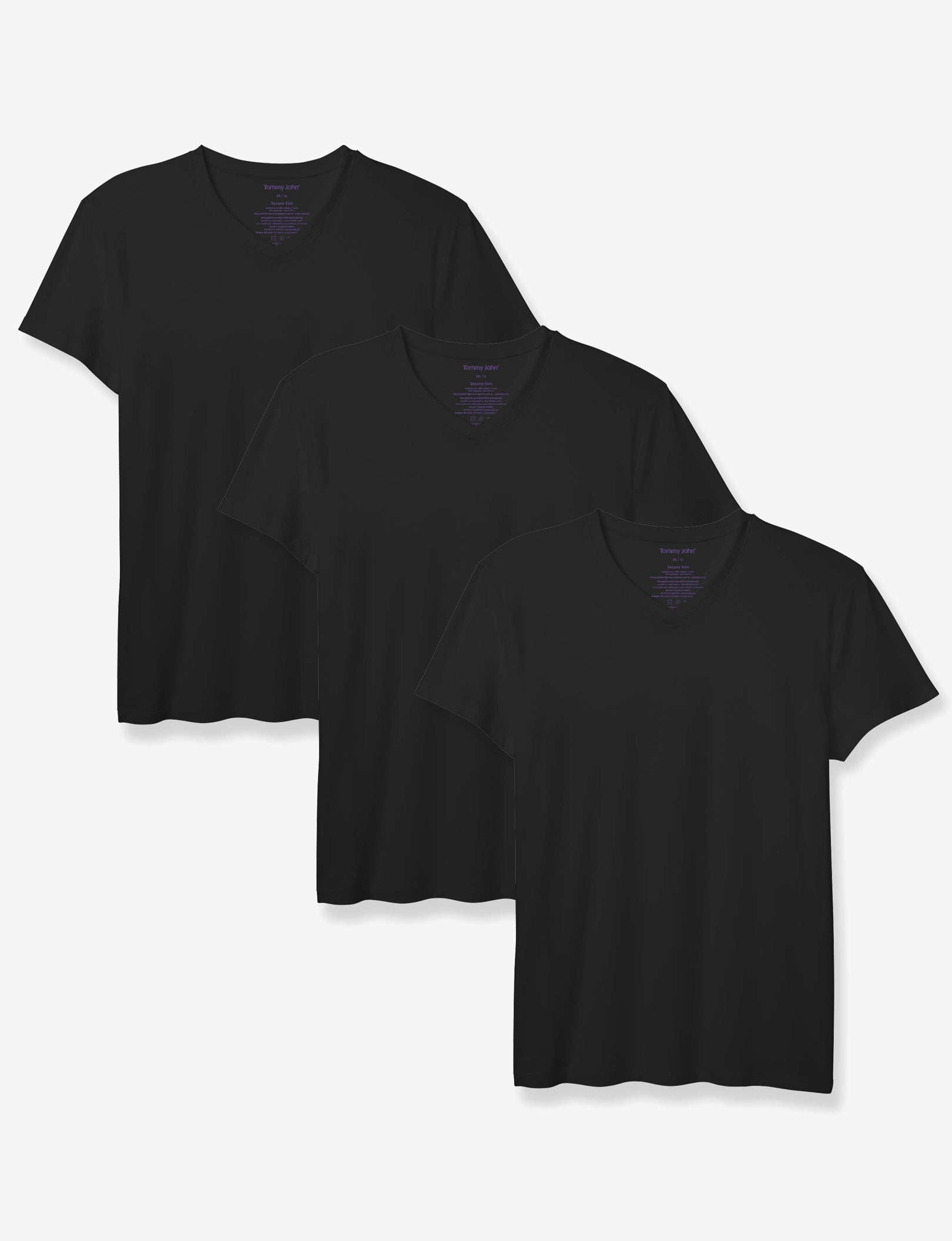 Second Skin High V-Neck Modern Fit Undershirt (3-Pack)::Black