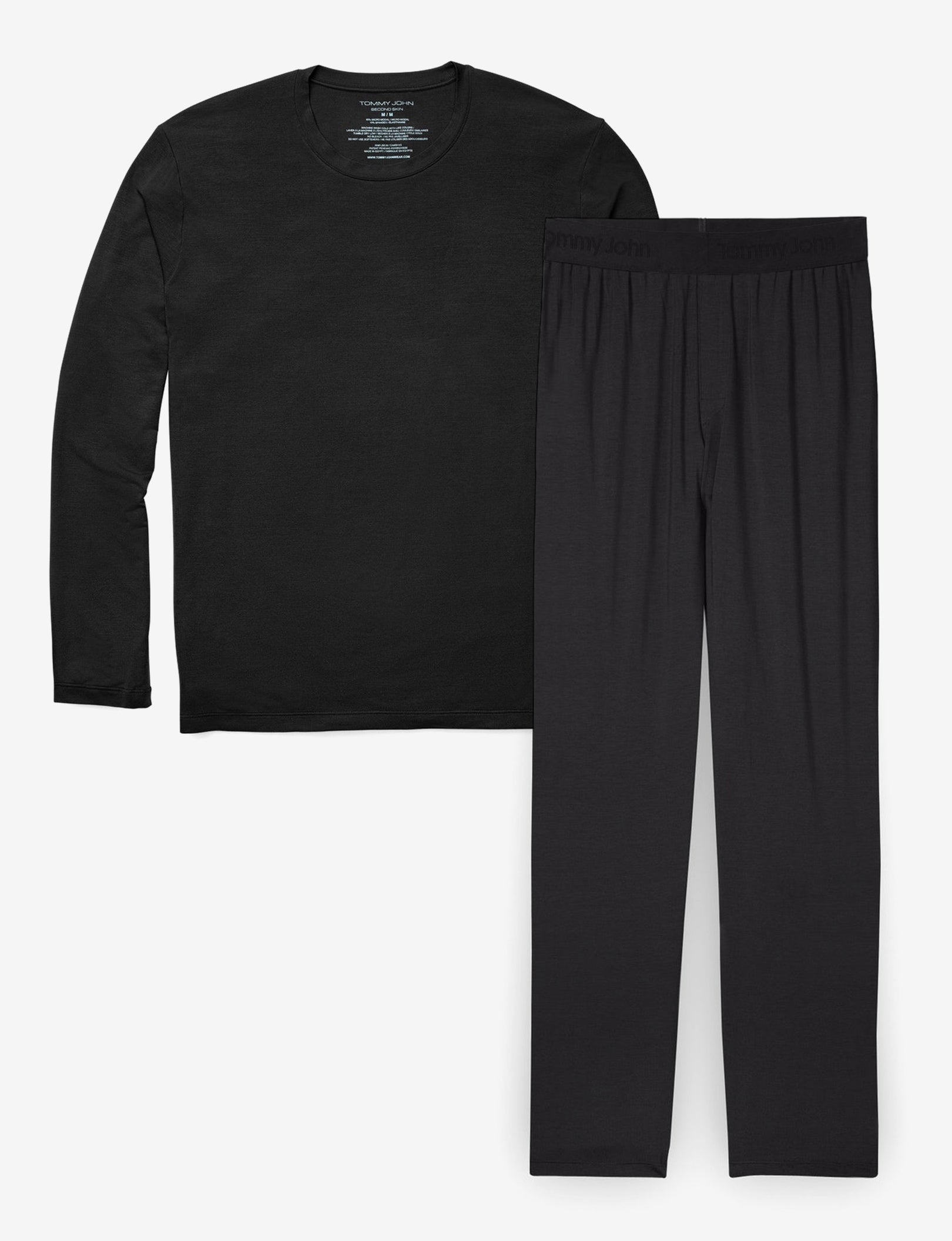 Second Skin Sleep Long Sleeve Tee & Pant Set::Black