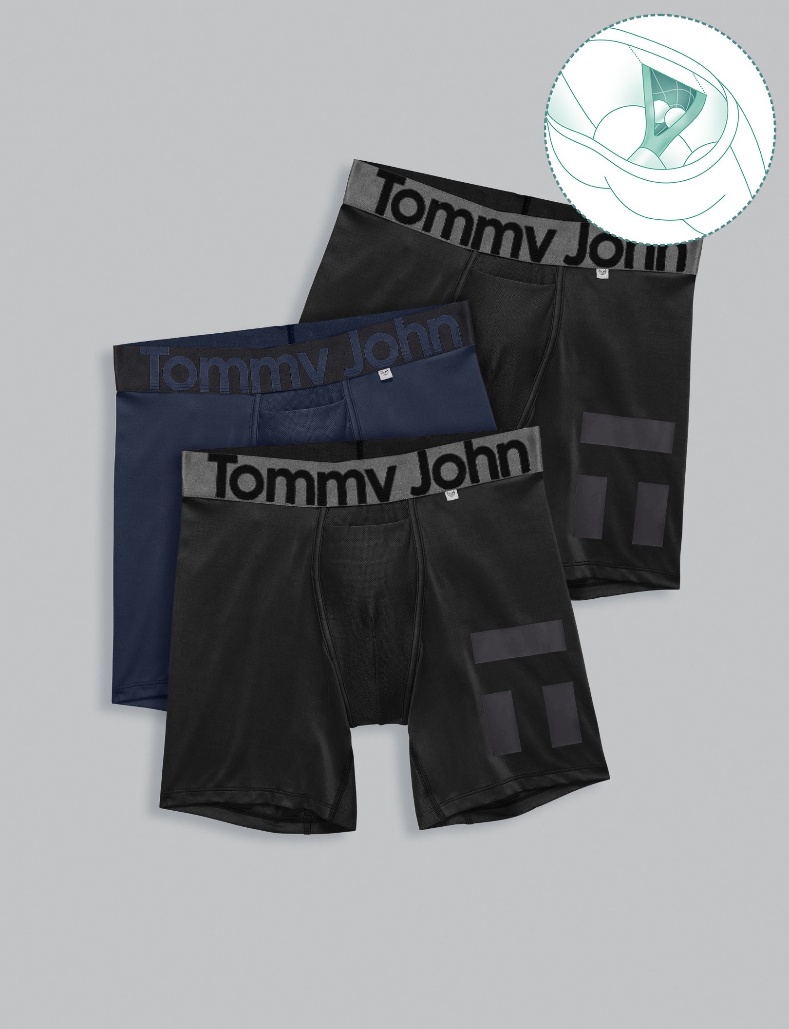 Performance 6" Hammock Pouch™ Mid-Length Boxer Brief (3-Pack)::Black/Navy Blazer