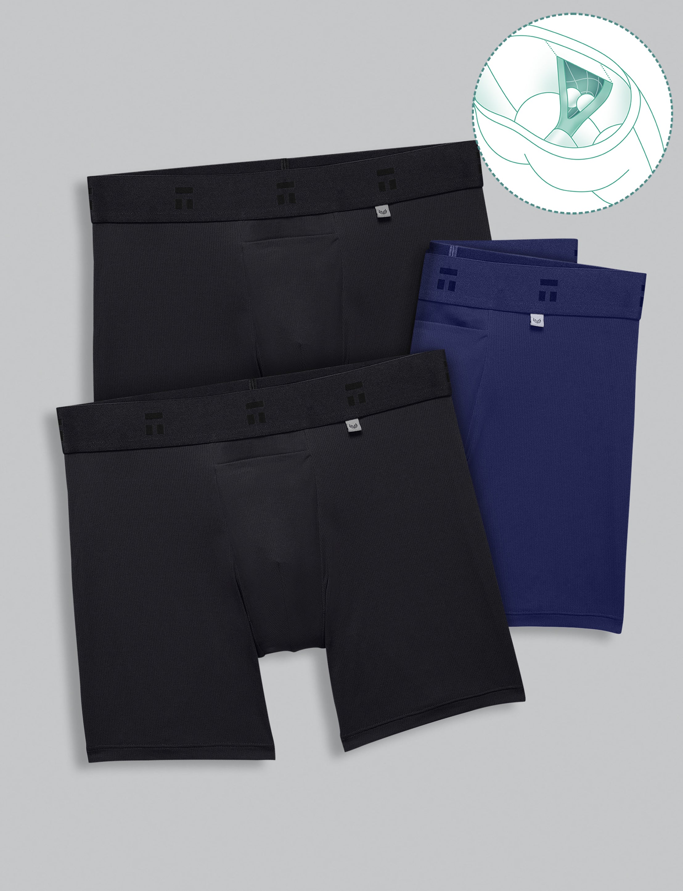 Premium Hammock Pouch Mid-Length Boxer Brief 6" (3-Pack)::Black/Navy Blazer