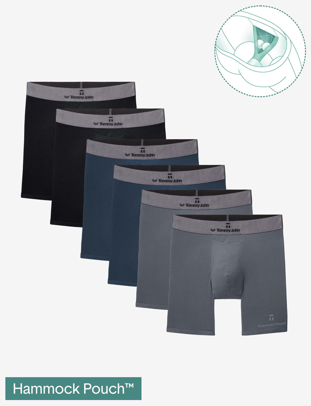 Second Skin Hammock Pouch™ Mid-Length Boxer Brief 6 Pack::Dress Blues/Turbulence/Black