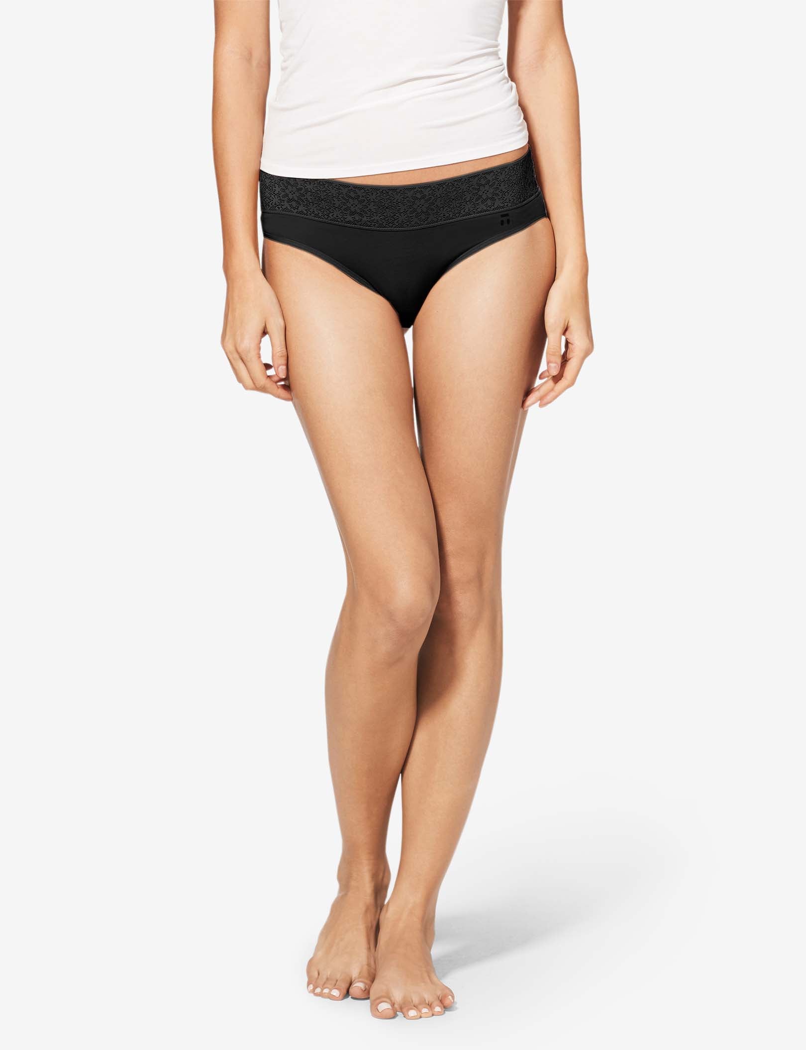 Women's Cool Cotton Cheeky, Lace Waist::Black Lace Waist