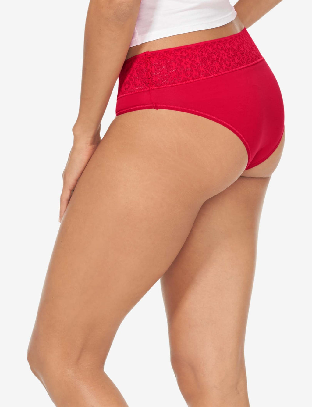 Women's Cool Cotton Cheeky, Lace Waist::Haute Red Lace Waist