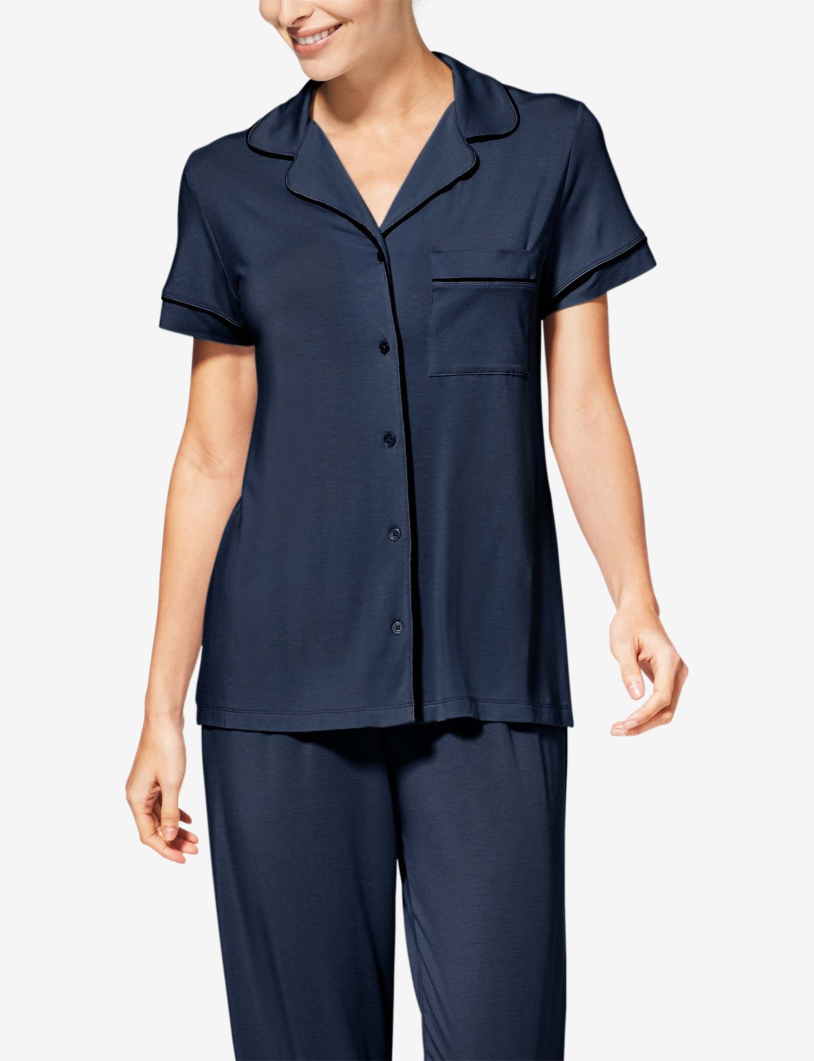 Women's Pajama Short Sleeve Top::Dark Dress Blues