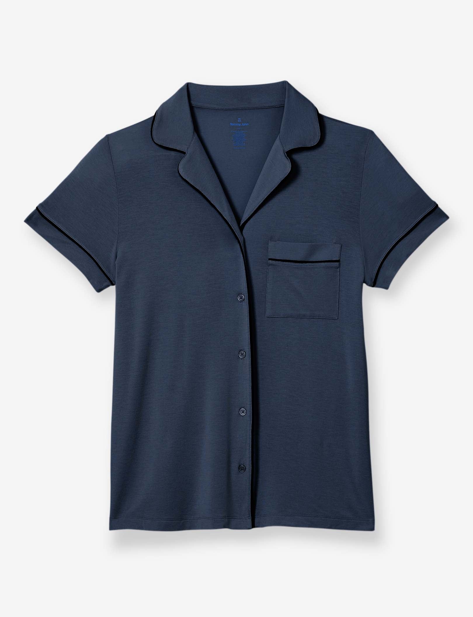 Women's Pajama Short Sleeve Top::Dark Dress Blues