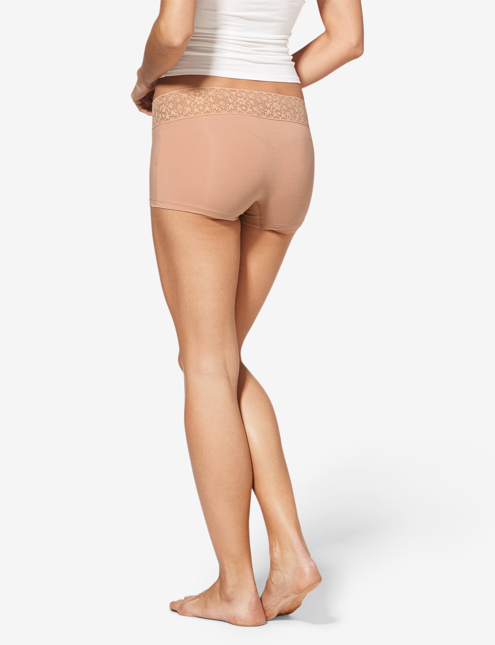  Women's Cool Cotton Boyshort, Lace Waist::Maple Sugar Lace Waist