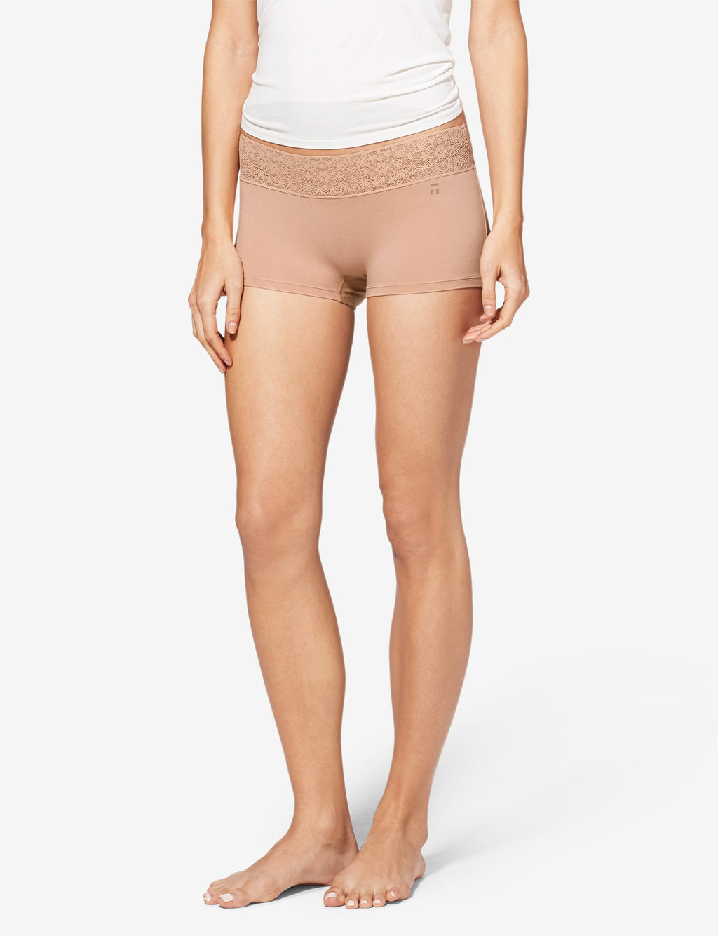  Women's Cool Cotton Boyshort, Lace Waist::Maple Sugar Lace Waist