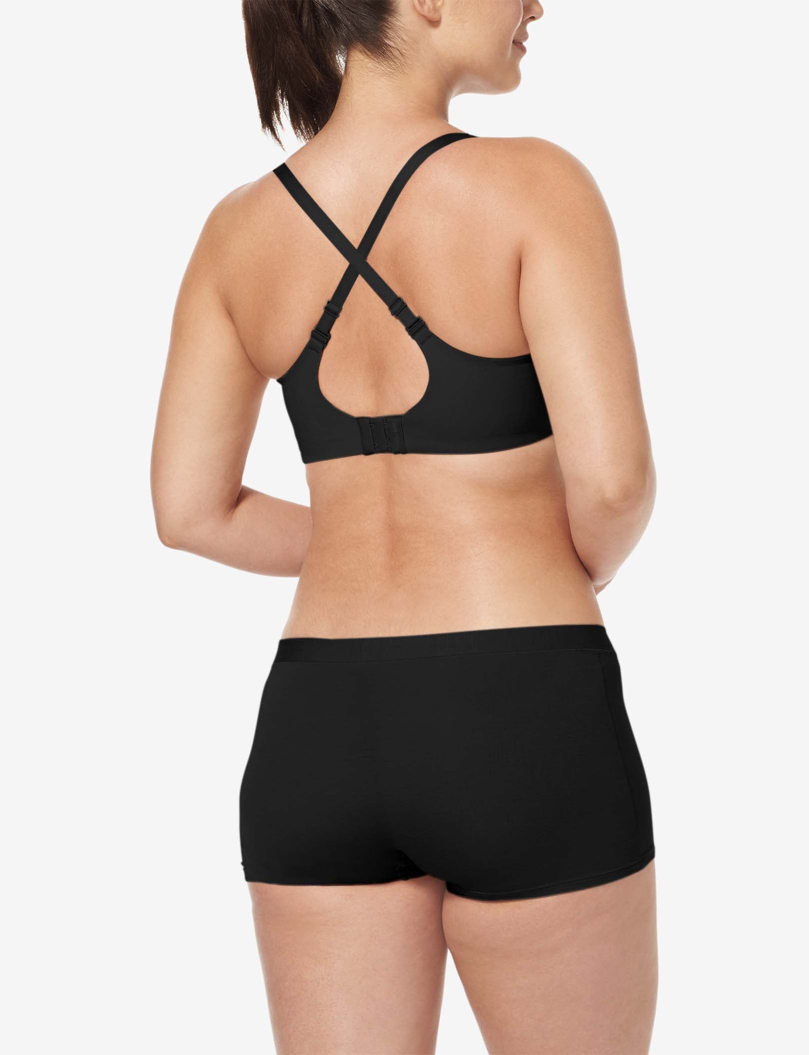 Cool Cotton Lightly Lined Wireless Bra::Black::BR::Model is wearing a 36D