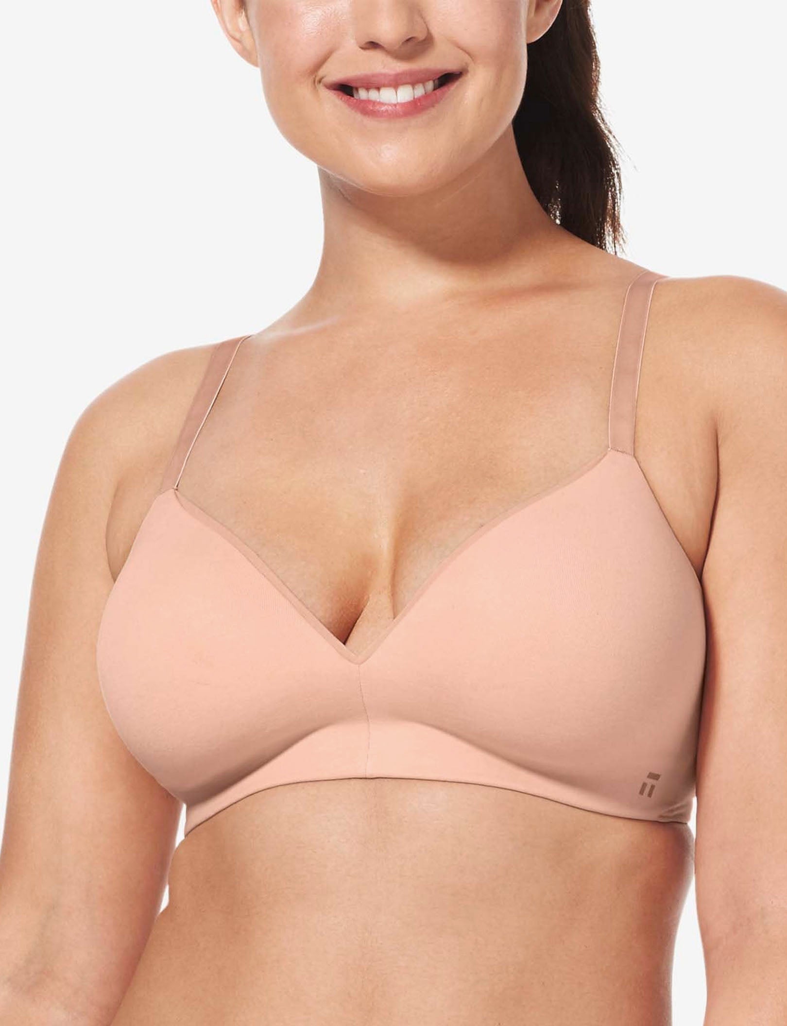 Cool Cotton Lightly Lined Wireless Bra::Maple Sugar::BR::Model is wearing a 36D