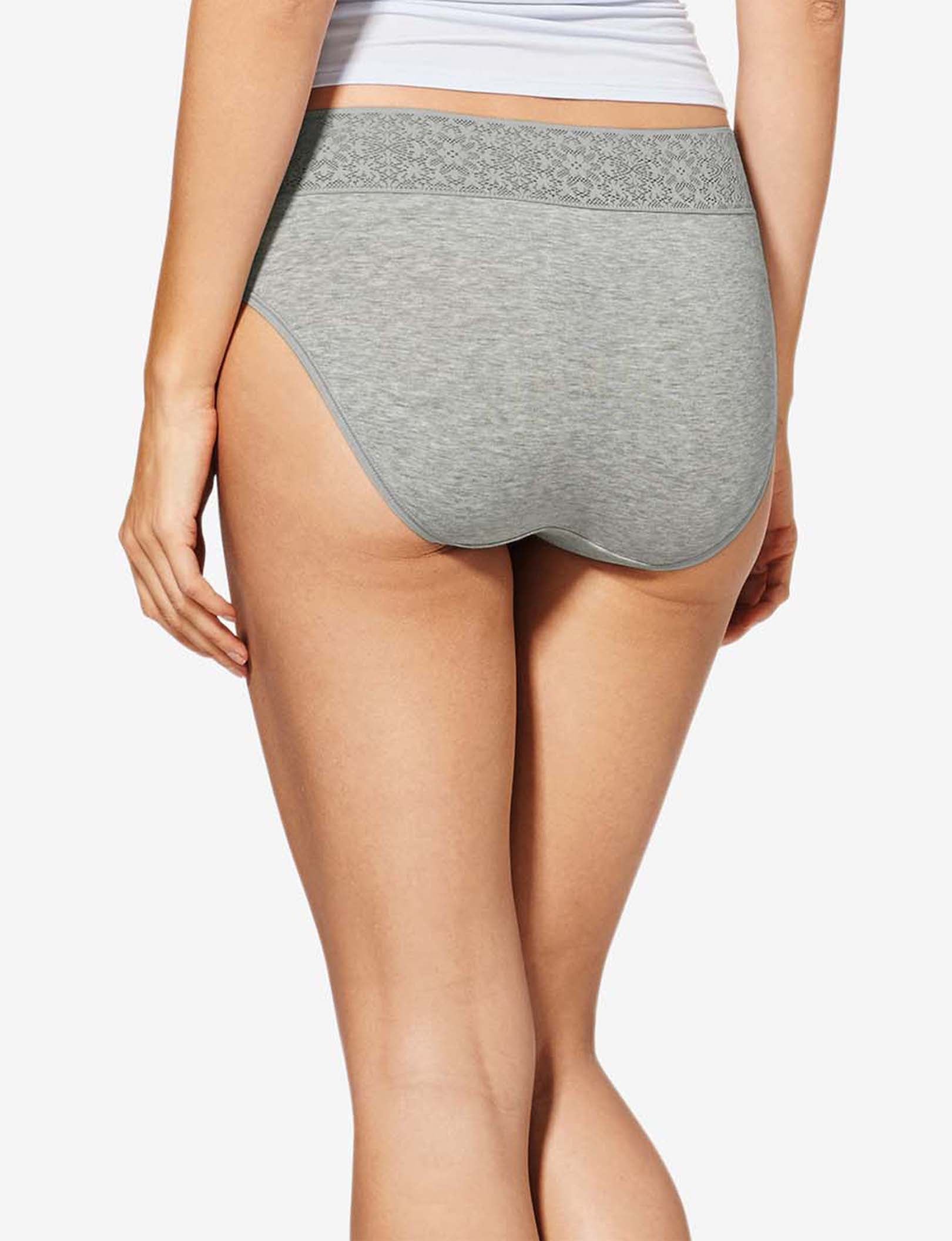 Women's Cool Cotton Brief, Lace Waist::Heather Grey Lace Waist