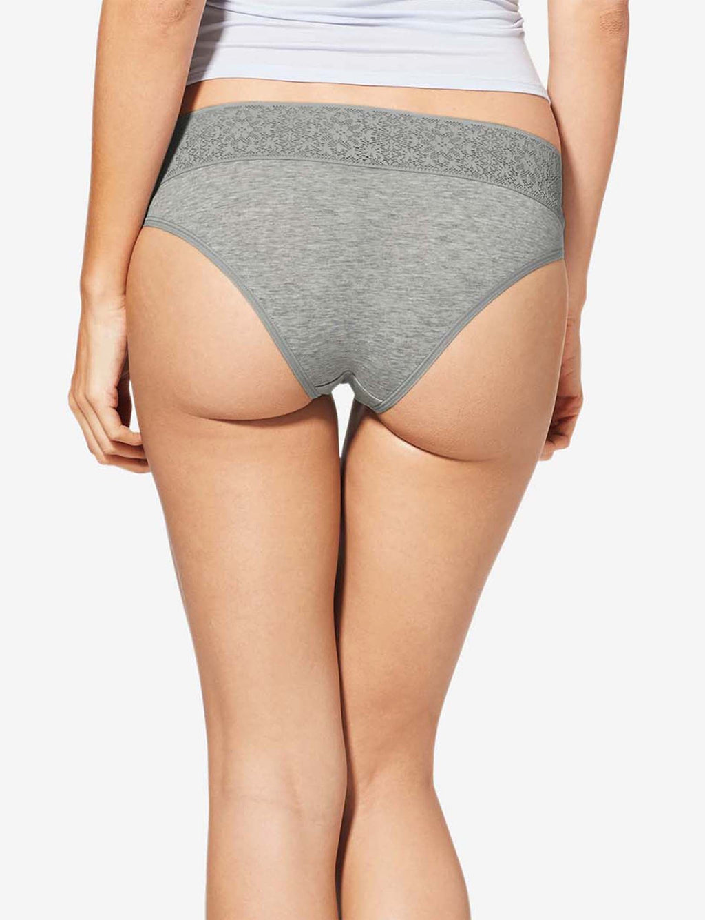Women's Cool Cotton Cheeky, Lace Waist::Heather Grey Lace Waist