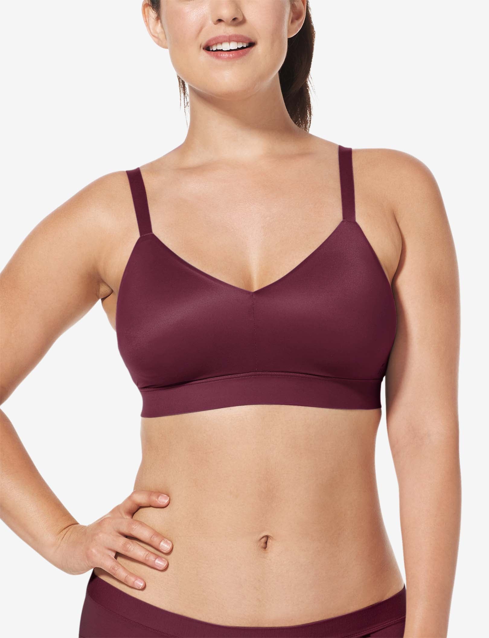 Second Skin Triangle Bralette::Winetasting::BR::Model is wearing a Medium (D-DD)