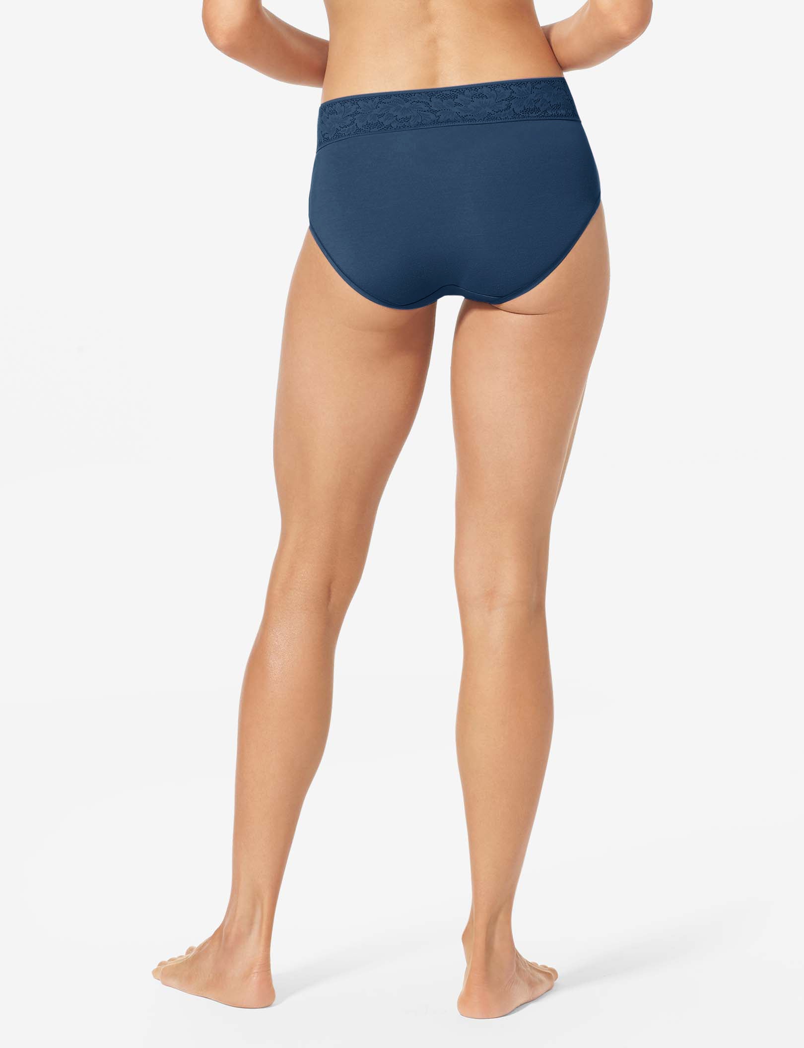 Women's Second Skin High Rise Brief, Lace Waist::Dress Blues Lace