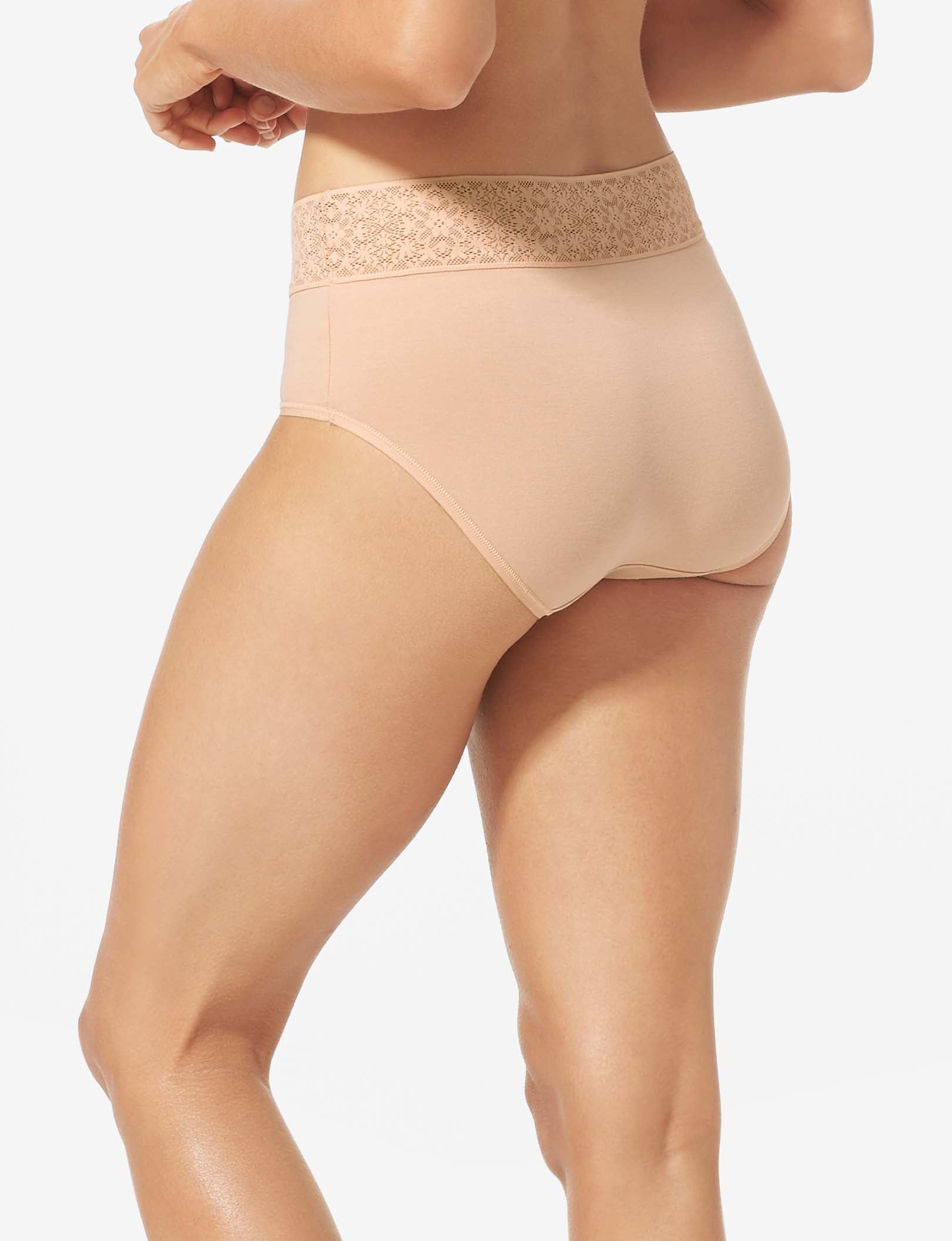 Women's Cool Cotton High Rise Brief, Lace Waist::Maple Sugar Lace Waist