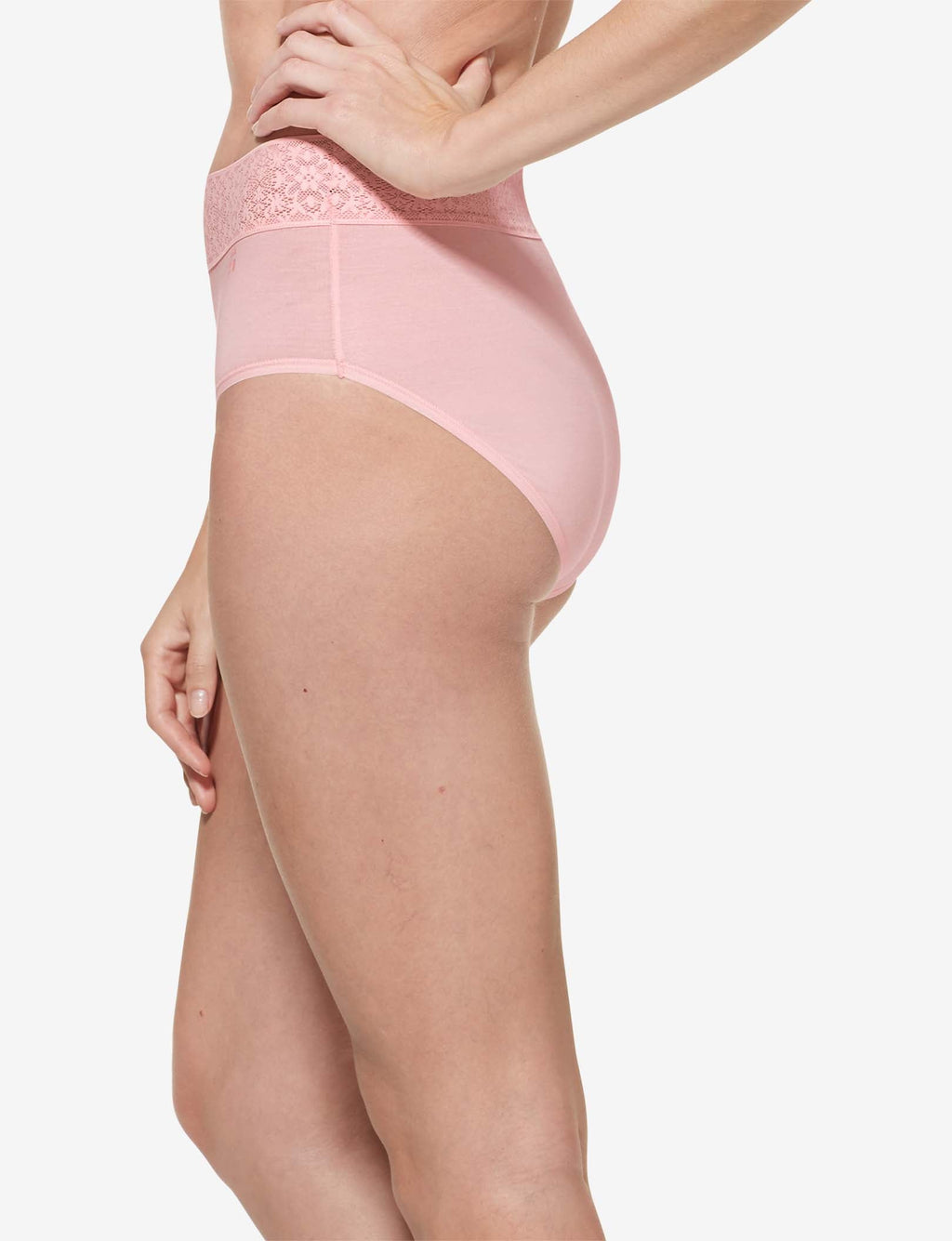 Women's Cool Cotton High Rise Brief, Lace Waist::Peachskin Lace Waist
