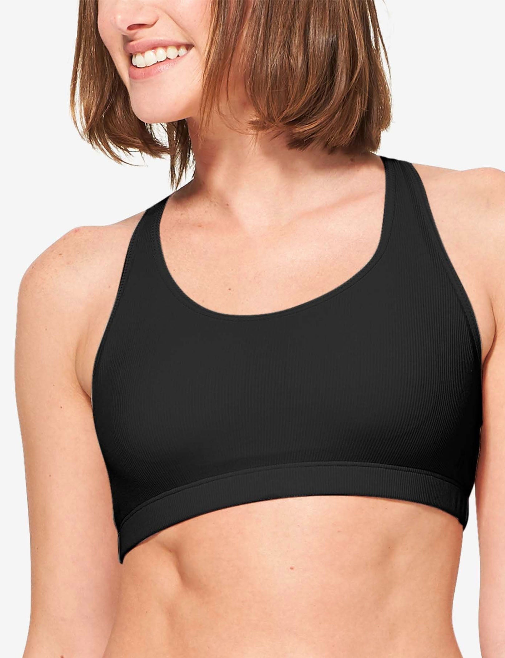 Second Skin Micro Rib Cross-Back Scoop Bralette::Black Micro Rib
