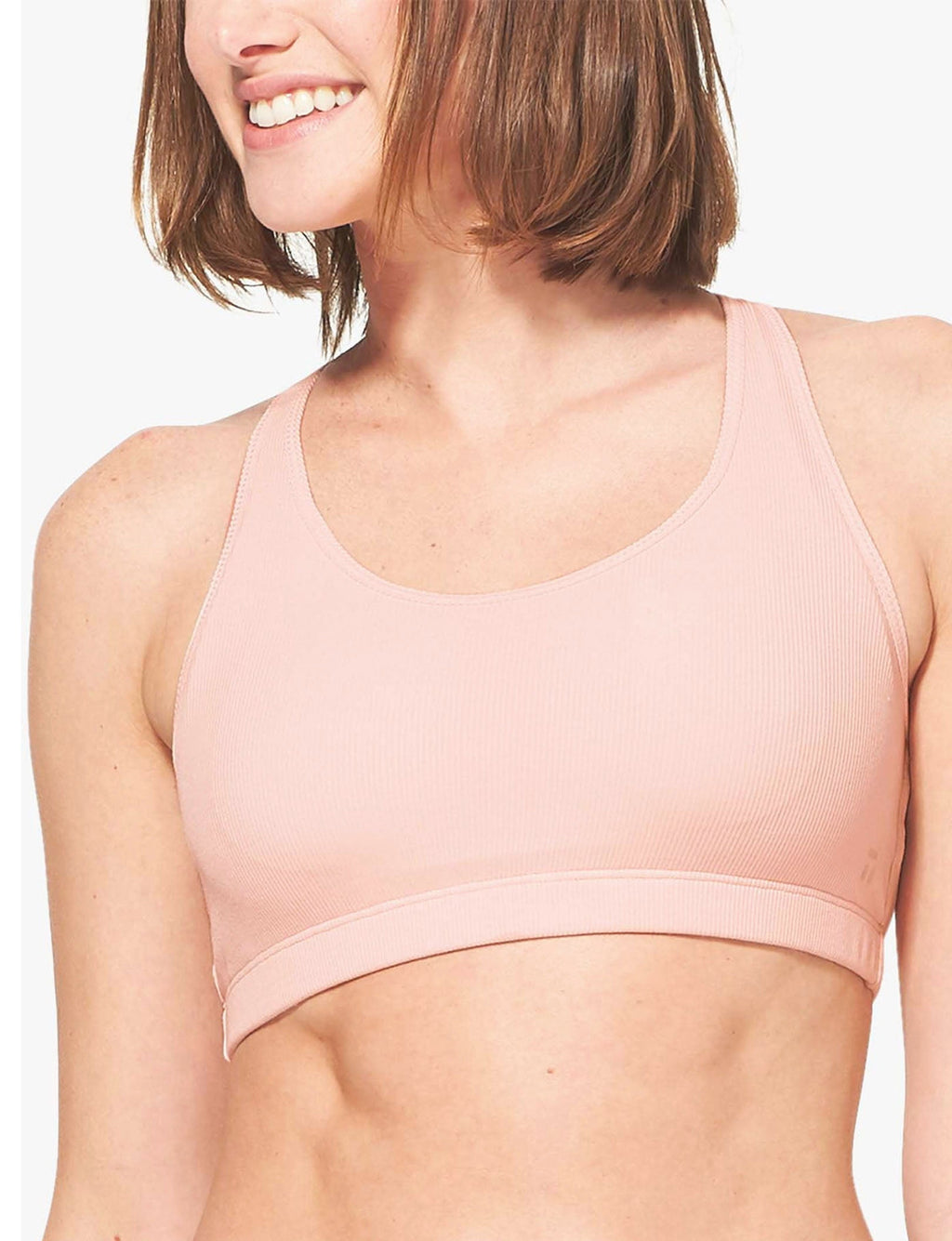 Second Skin Micro Rib Cross-Back Scoop Bralette::Pale Blush Micro Rib