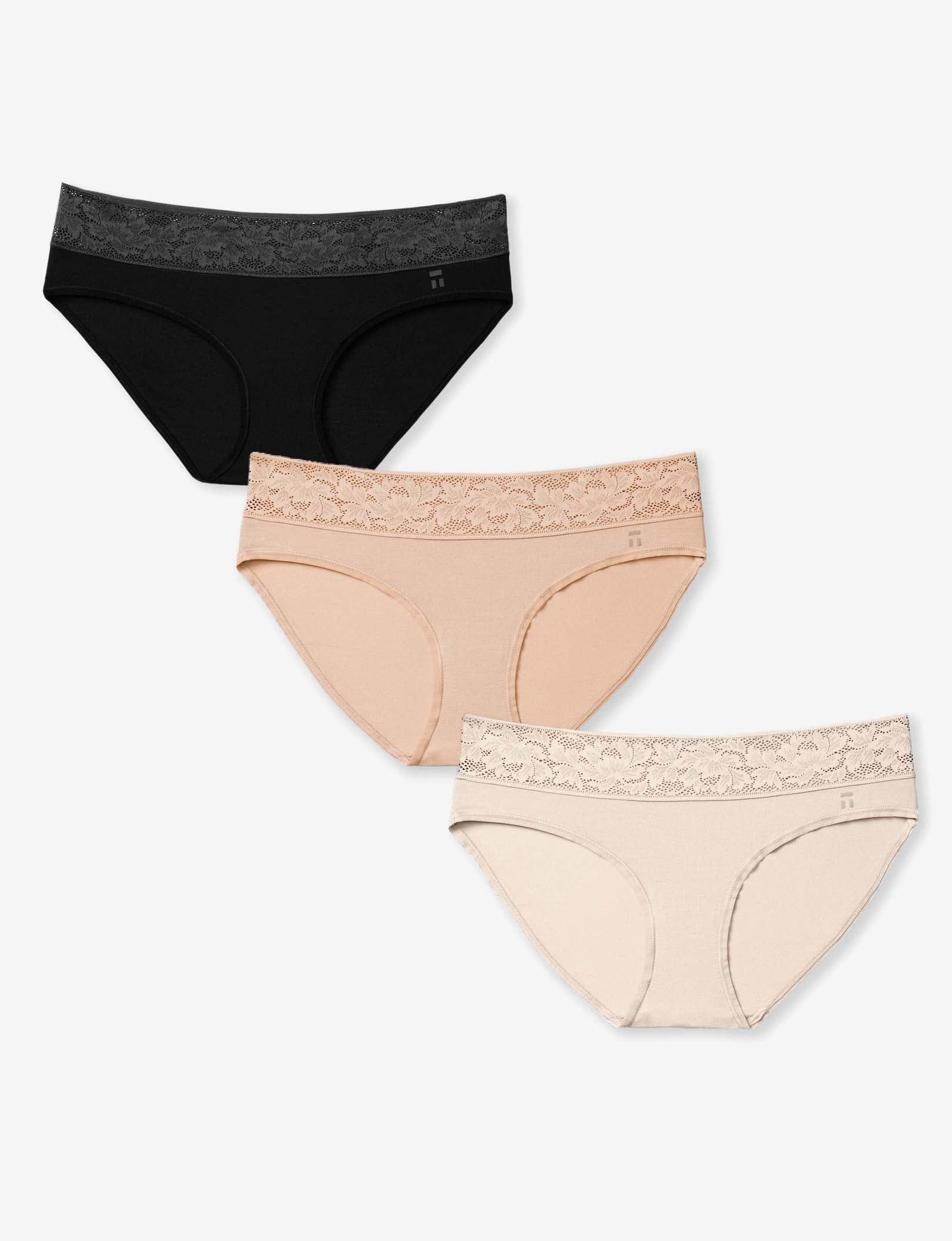 Women's Second Skin Brief, Lace Waist (3-Pack)::Black/Maple Sugar/Soft Pink