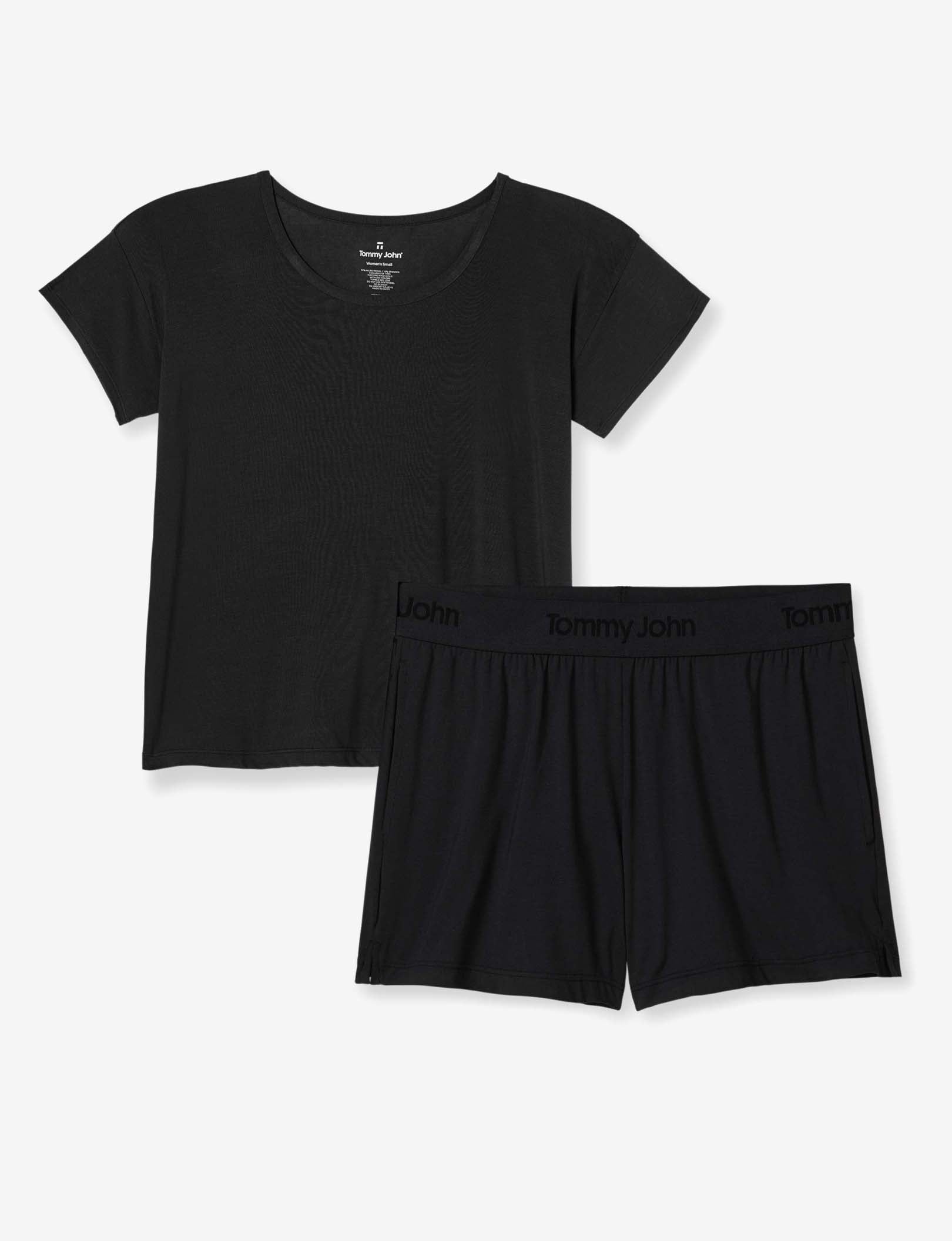 Women's Second Skin Sleep Tee & Short Basic Set::Black